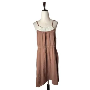 Anthropologie Left of Center Dress Women Medium‎ Brown Pleated Neck Mini Boho thumbnail 2