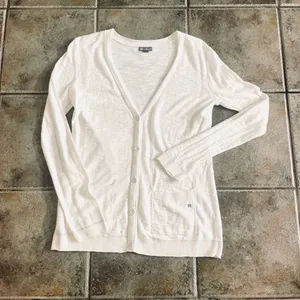 Eddie Bauer White Five Button Cardigan Sweater w/Two Front Pockets Sz M thumbnail 2