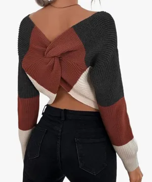 Sweaters For Women Fall Fashion Off Shoulder Ribbed-knit Casual Sweater thumbnail 1