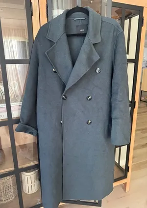 Mango wool coat oversized charcoal long handmade lapel vneck collar pockets thumbnail 1