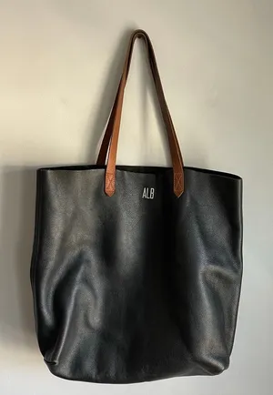 Madewell Leather Tote‎ Bag Monogrammed ALB Black Brown Work Office thumbnail 1