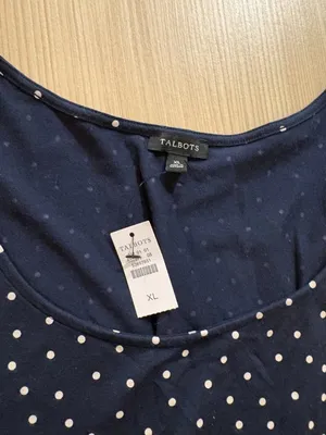 Talbots Scoop Neck Tank Top XL Xtra Large Black Tan Polka Dots Pima Cotton NEW thumbnail 2