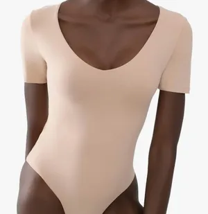 Amazon Pumiey Short Sleeve V Neck Bodysuit thumbnail 1