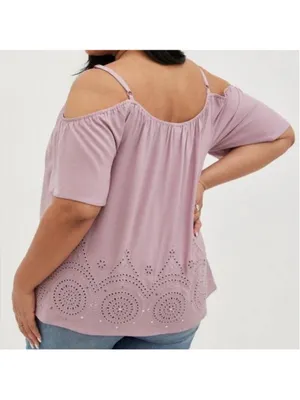 Torrid Women's Plus Size 5 Purple Eyelet Cold Shoulder Blouse thumbnail 3