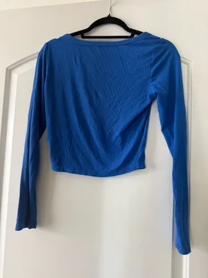 Blue Ribbed Long Sleeve Top thumbnail 2