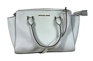 Michael Kors White Saffiano Leather Gold Logo Crossbody Tote Bag Convertible thumbnail 1
