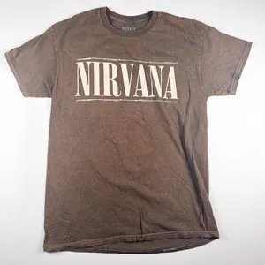 NIRVANA Brown Distressed Smiley Band Concert Cotton Tee Size M Unisex thumbnail 1