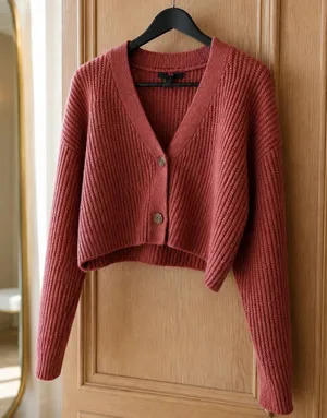 Forever 21 Cropped Button V-Neck Cardigan - Rose thumbnail 1