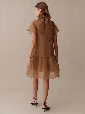 NWT Few Moda Joni Mini Dress Size Large L Brown Sugar organza tie back o.p.t thumbnail 4