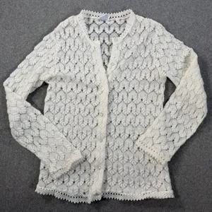 Vintage Americana Knitting Mills Open Knit Cardigan Sweater Women's 38 Ivory thumbnail 1