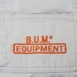 Vintage 90s Bum Equipment Jeans Khaki & Orange Denim Overall Shorts thumbnail 5