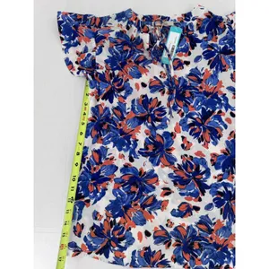 Beacon Apparel Stitchfix Blouse Sz L Floral Office Career Red White Blue Work thumbnail 12
