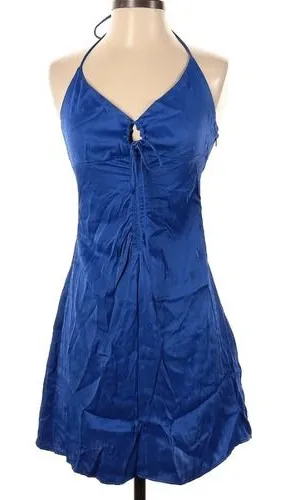 Zara -781 NWT Women's Halter Satin‎ Dress In Royal Blue Small thumbnail 1