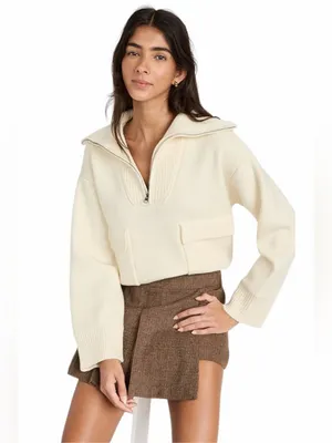 Anthropologie by English Factory Quarter zip Knit Sweater pocket front Size S thumbnail 3