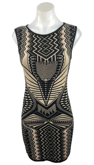 Windsor Multicolor Metallic Geometric Sleeveless Stretch Knit Bodycon Dress M thumbnail 1