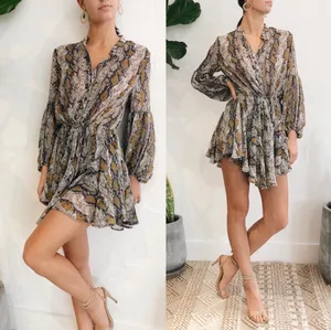 12th Tribe snakeskin snake python animal print button down long billowy balloon sleeve swing dress thumbnail 4