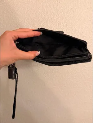 Vintage Black and Gray Coach Wristlet Wallet with Leather Bow thumbnail 5