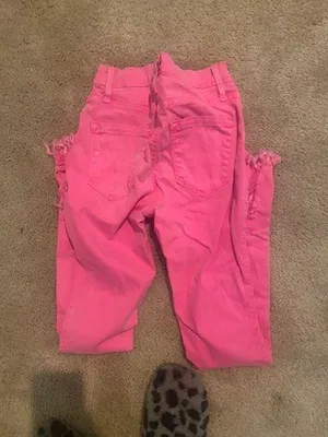 Neon Pink Distressed Skinny Jeans thumbnail 2