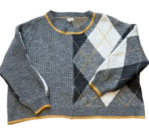 Pol gray/gold pullover plaid sweater sz S thumbnail 1