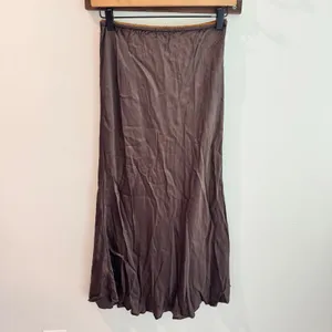 Nati Brown Satin Midi Skirt Lace Trim Waistband Size Small Chocolate Bias Cut thumbnail 2