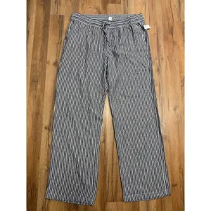 Old Navy XL Tall Linen Blend Wide Leg Pants Blue White Stripe Drawstring thumbnail 2