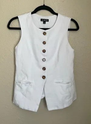 J. Crew Cutaway Vest Top Linen Size 2 White Quiet Luxury Sophisticated thumbnail 1