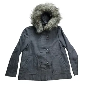 Zara Women‎ Gray Faux Fur Hood Toggle Coat Jacket Size M Classic minimalist thumbnail 1