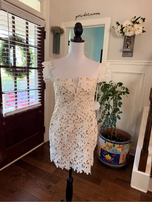 More To Come NWT Shannan Off-Shoulder White Lace Mini Dress thumbnail 4