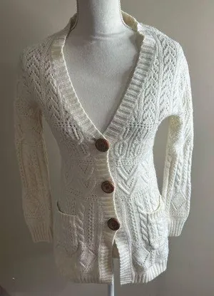 Vintage Gap wool blend open cable knit v neck cardigan medium thumbnail 1