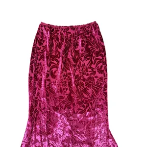 Red Floral Botanical Velvet Burn Out Maxi Skirt thumbnail 2