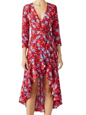 Alexis Silk Lorna Rouge Floral Wrap Midi Ruffle Hem Dress Size XS thumbnail 2
