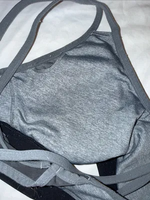 Nike Gray straps Strappy Sports Bra Dri fit medium black padded gym thumbnail 4