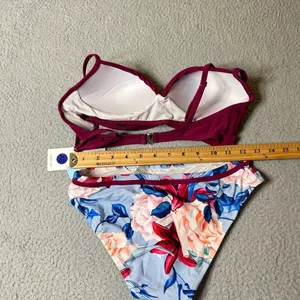 Cupshe Bikini Womens XS Burgundy Wrap Top Floral‎ Bathing Suit Two Piece NEW thumbnail 3
