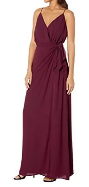 Wayf‎ Maroon Bridesmaid Maxi Wrap V-Neck Dress Size Small thumbnail 1