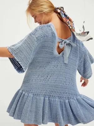 NWT New Free People Sistine Mini Dress in Blue (Size M) thumbnail 2