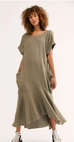 Free People Free‑Est Crisp + Cool Linen Midi Dress in Green Size Medium thumbnail 1