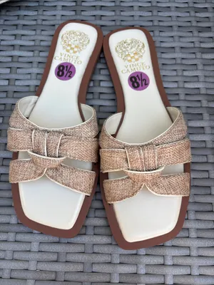 Vince Camuto VP-Byrdy Tan & Cream Woven Slide Sandals thumbnail 2