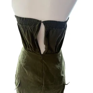 Forever 21 Olive Green Military Bandeau Midi Zip up women's dress, Size S thumbnail 7