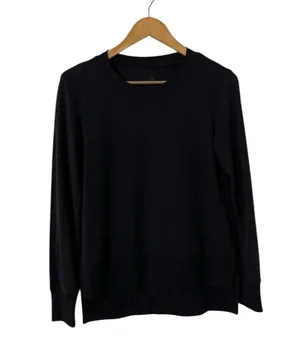ALO YOGA Hi Low Black Long Sleeve Knit Slit Pullover Top Tunic thumbnail 4