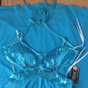 New Masquerade Formal or Prom Halter Shimmery Sequins Dress Turquoise Blue 3/4 thumbnail 2