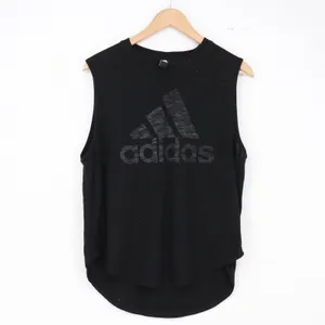Adidas Tank Top Womens Large Sport Gameday Black Slub Knit Logo Excellent thumbnail 2