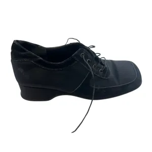 Vintage Y2K 2000's Bruno Magli 7 Women Black Heeled Oxfords Lace Up Italy wedge thumbnail 5