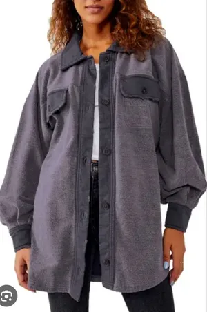Free People We the Free Ruby Fleece Shirt Jacket Oversized Blue S thumbnail 1