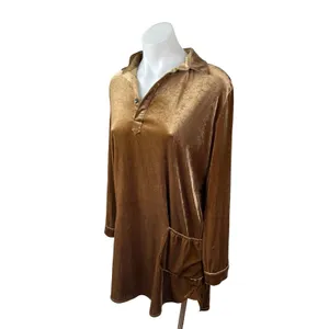 R. Vivimos Women's Brown Copper Velvet Velour Long Sleeve Shift Mini Dress Sz S thumbnail 2
