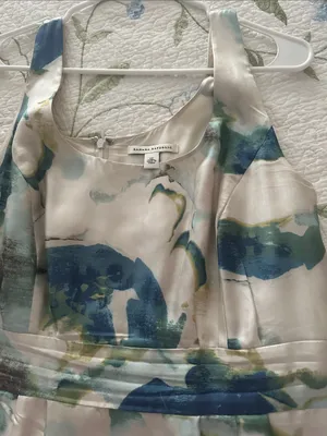Banana Republic Cream Midi Dress with Blue and Green Floral Print, Fully lined. thumbnail 3