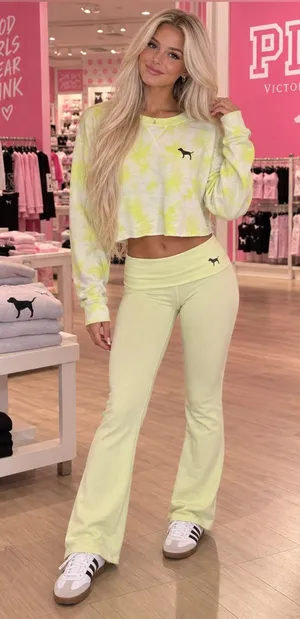 VS PINK Yellow Crop Tie-dye Crewneck thumbnail 1