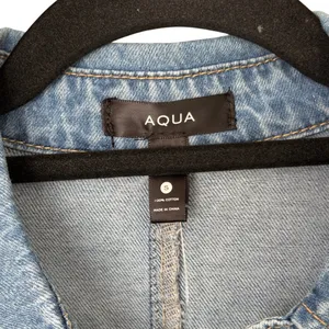 AQUA Denim Mini Shirt Dress Light Wash Wrap Tie Waist Long Sleeve Blue Small NEW thumbnail 5