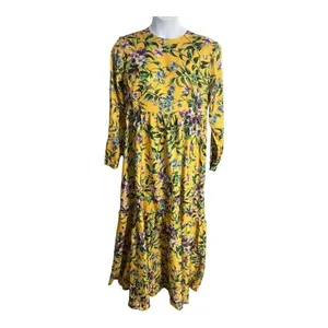 Annah Hariri Yellow Floral Maxi Dress Plus Size 16 Long Sleeve Plaid Sundress thumbnail 2