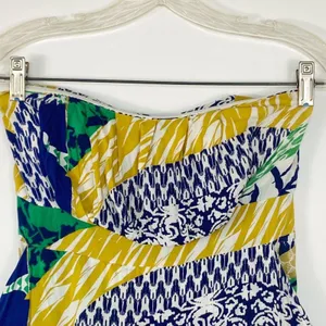 Forever 21 Tropical Strapless Yellow Blue Green Mini Dress Sundress Womens L thumbnail 4