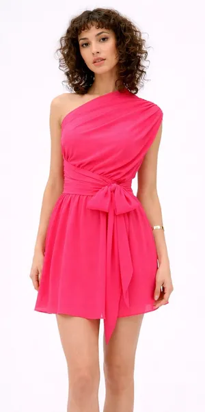 Amanda Uprichard Galleria Mini‎ Dress Watermelon Pink One Shoulder Chiffon Small thumbnail 1